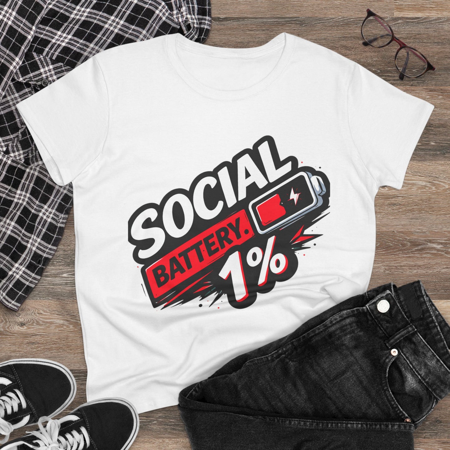 Social Battery 1% Tee — Funny Introvert Women's T-Shirt