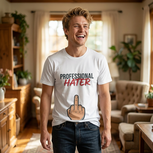 Professional Hater T-Shirt — Graphic Middle Finger Tee for Bold Attitude