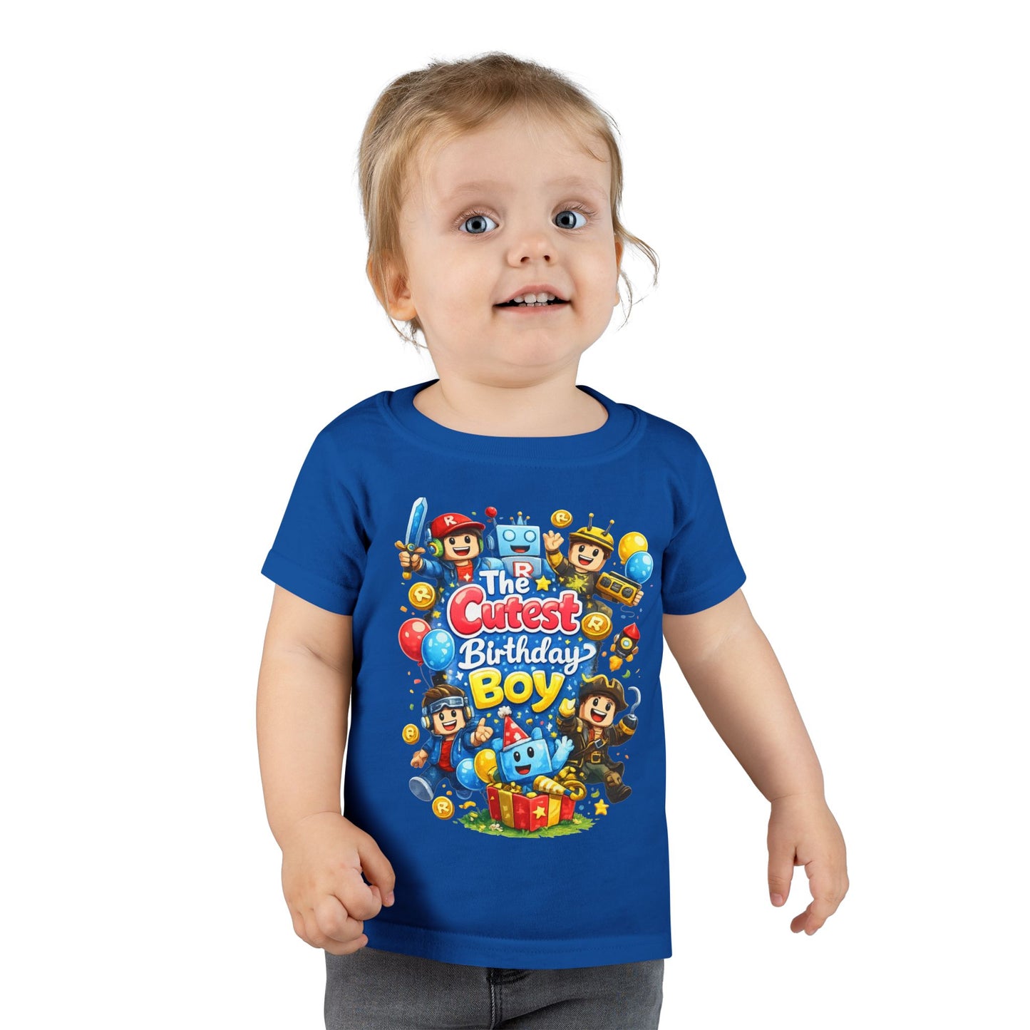 Toddler T-Shirt — "The Cutest Birthday Boy" Roblox Party Tee