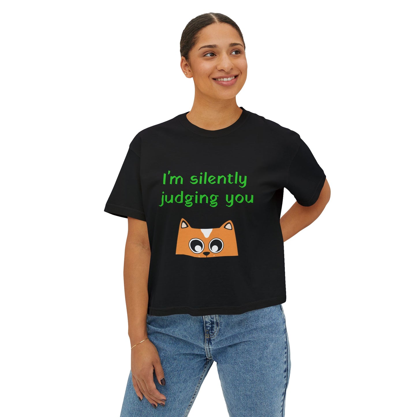 I'm Silently Judging You Cat Boxy Tee — Women's Funny Graphic T‑Shirt