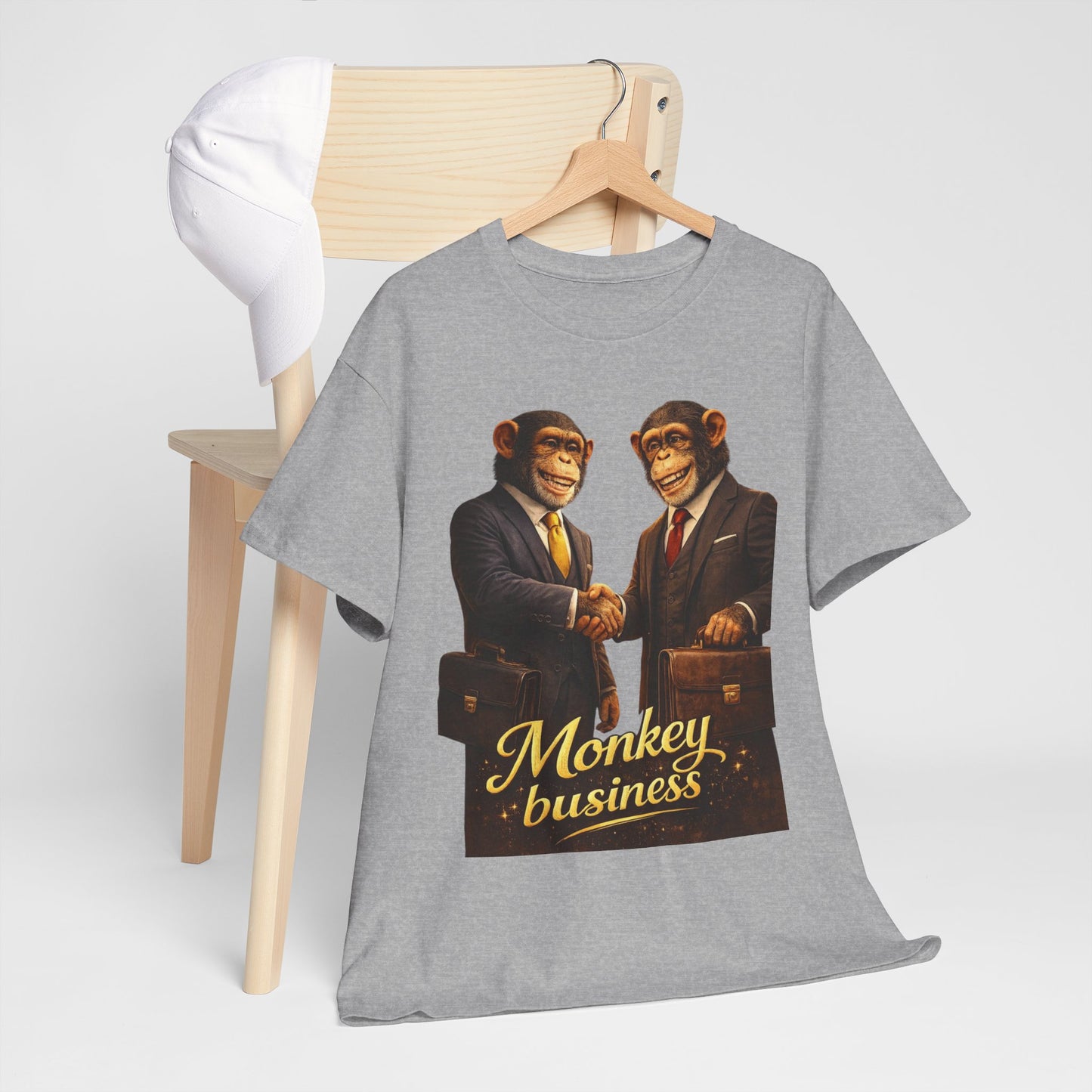 Monkey Business T-Shirt — Retro Chimps in Suits Graphic Tee