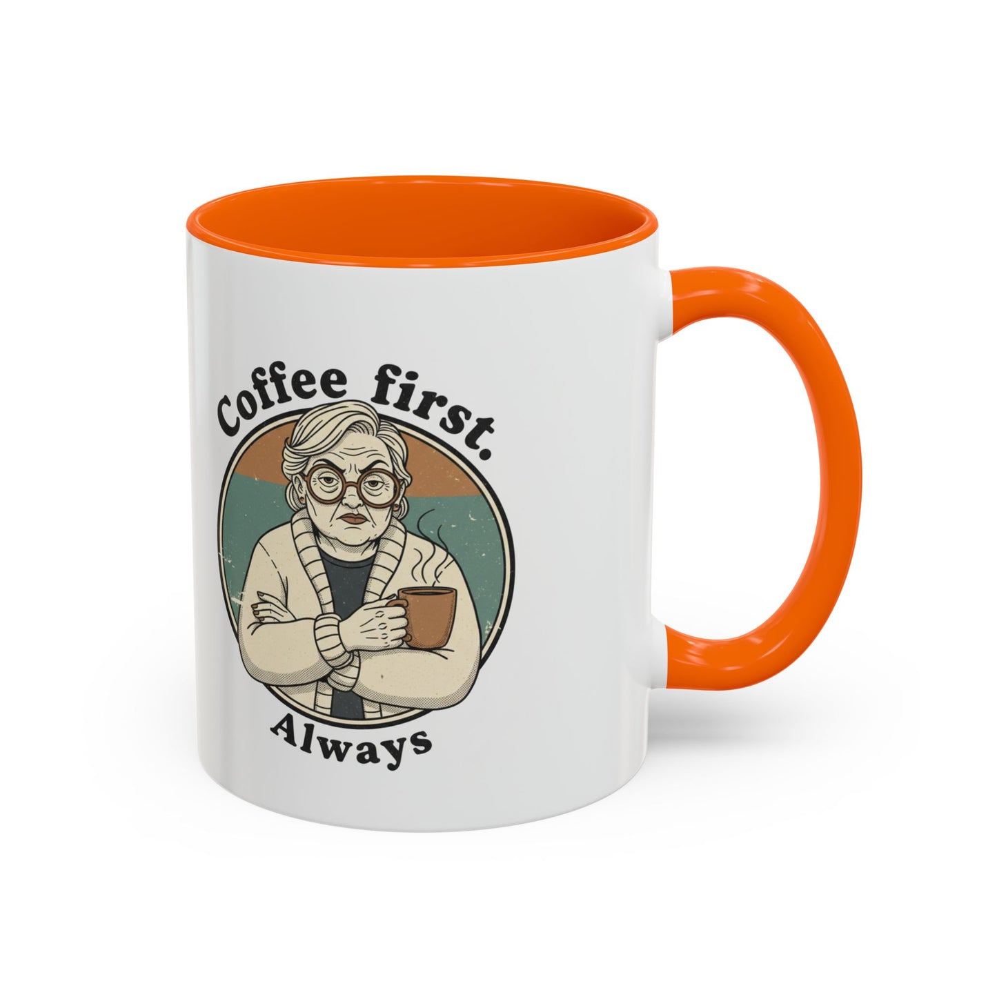 Taza de café — "El café primero, siempre" Taza de cerámica vintage con detalles de abuela (11/15 oz)