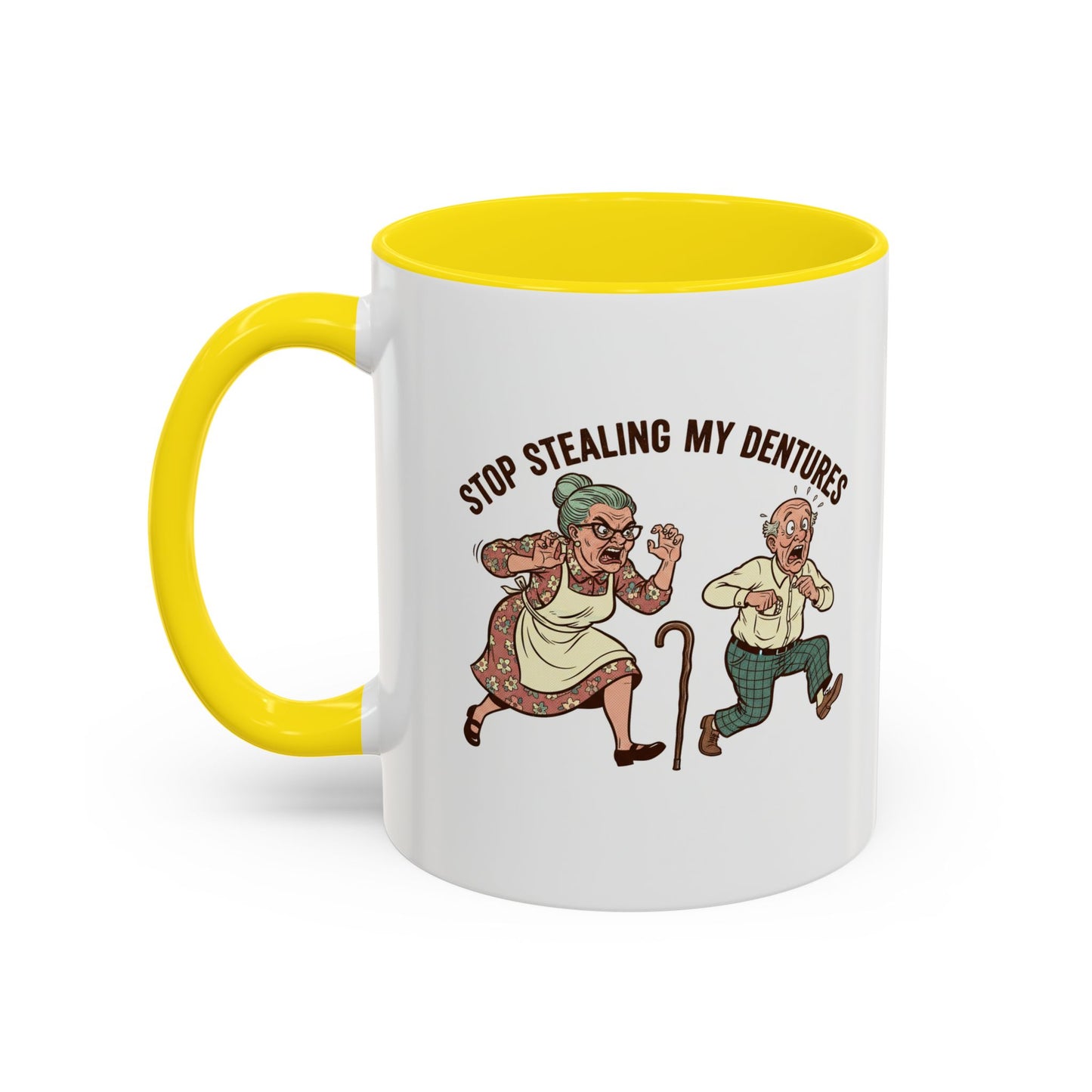 Chattering Dentures Coffee Mug — Funny Dental Illustration Accent Mug