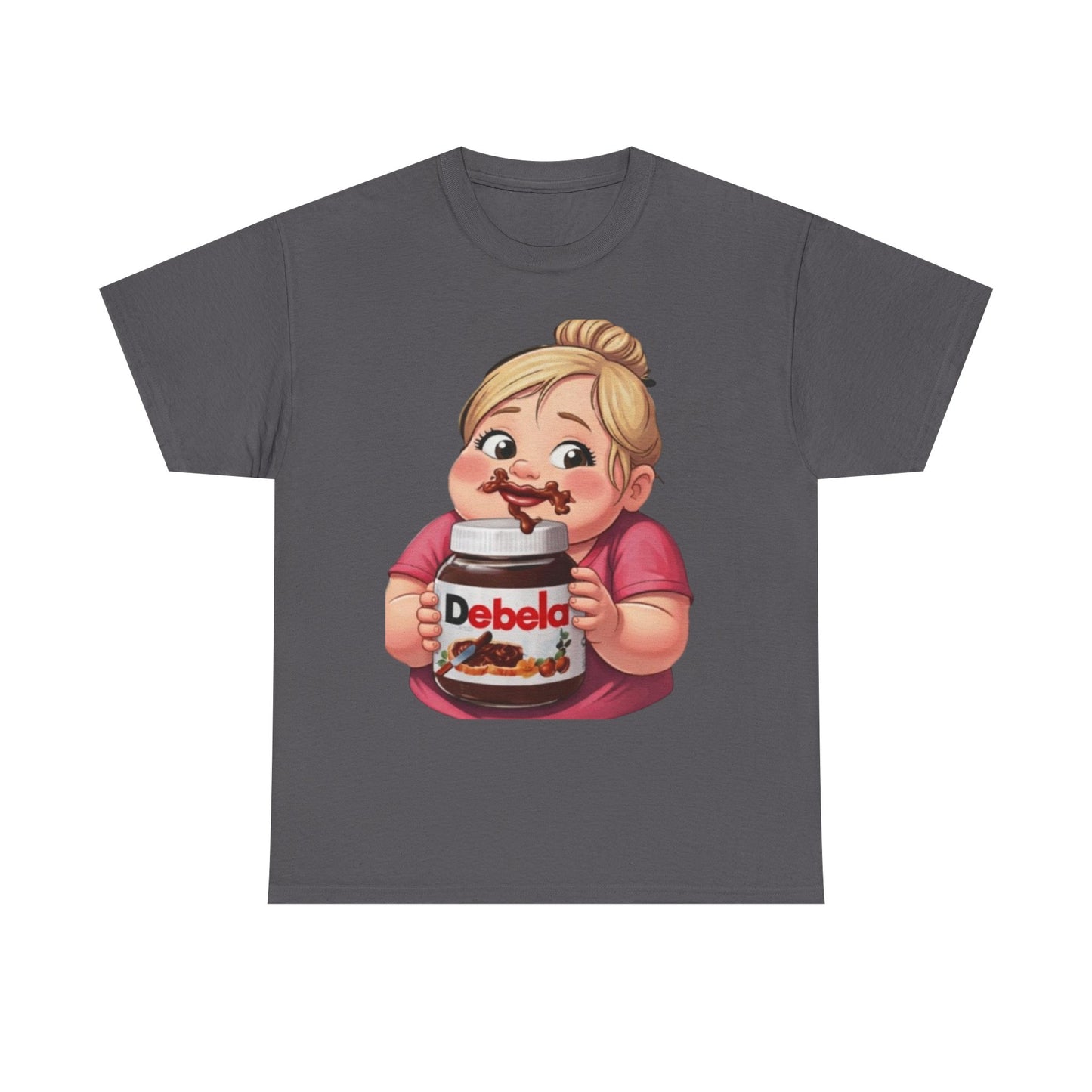 Camiseta con un niño adorable sosteniendo un tarro inspirada en Nutella — Camiseta divertida para amantes de los postres 