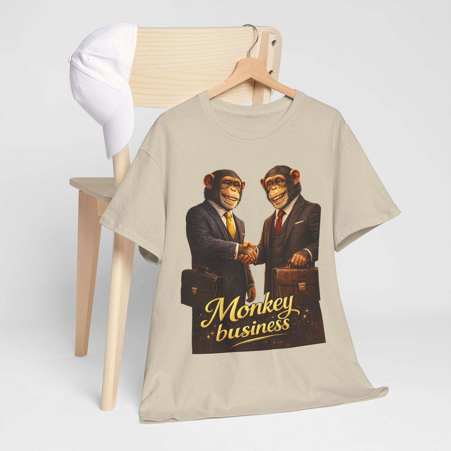 Monkey Business T-Shirt — Retro Chimps in Suits Graphic Tee