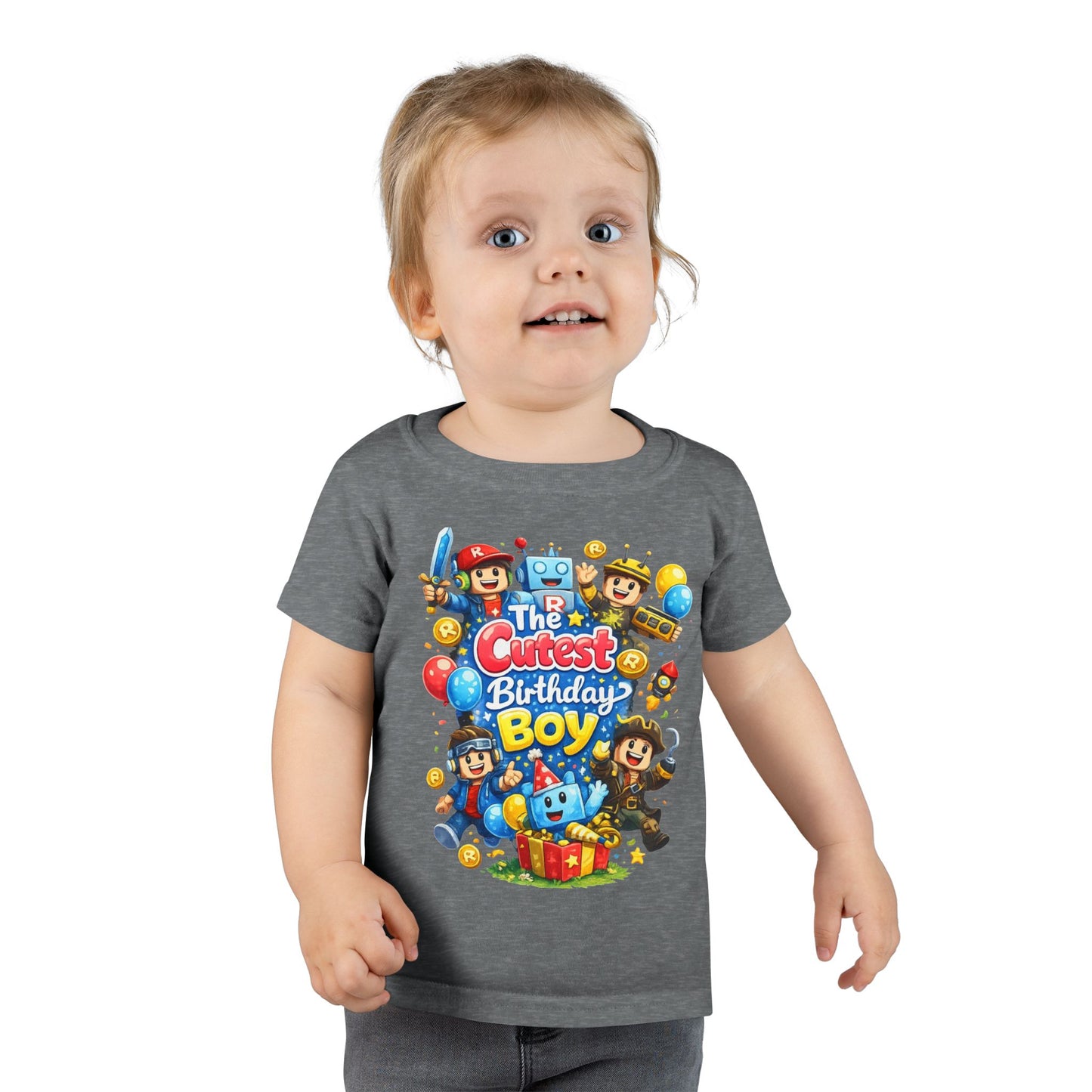 Toddler T-Shirt — "The Cutest Birthday Boy" Roblox Party Tee