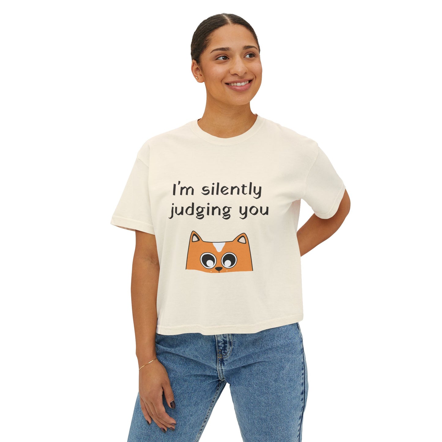 I'm Silently Judging You Cat Boxy Tee — Women's Funny Graphic T‑Shirt