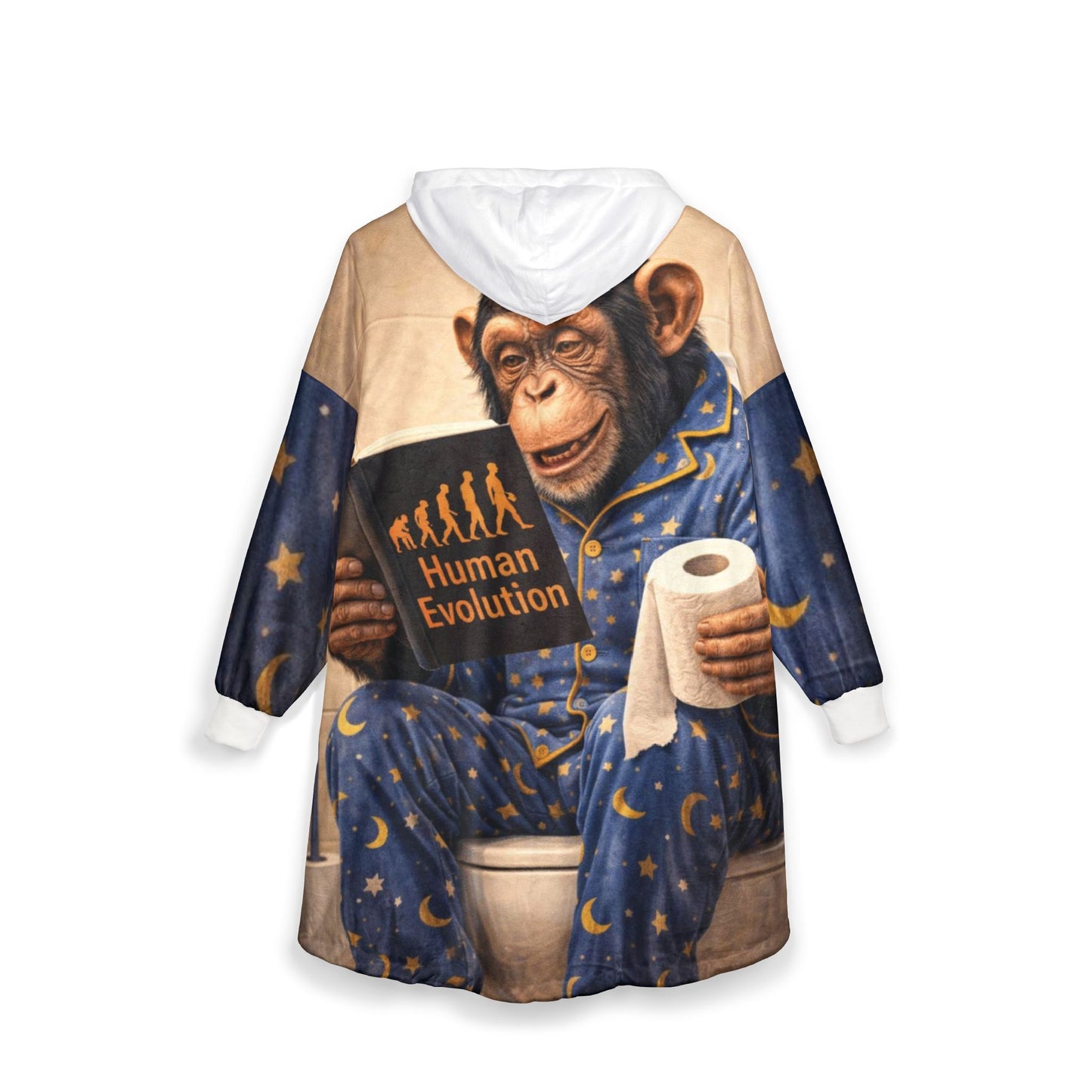 Manta con capucha: Mono divertido leyendo "La evolución humana" en pijama (humor de baño) 