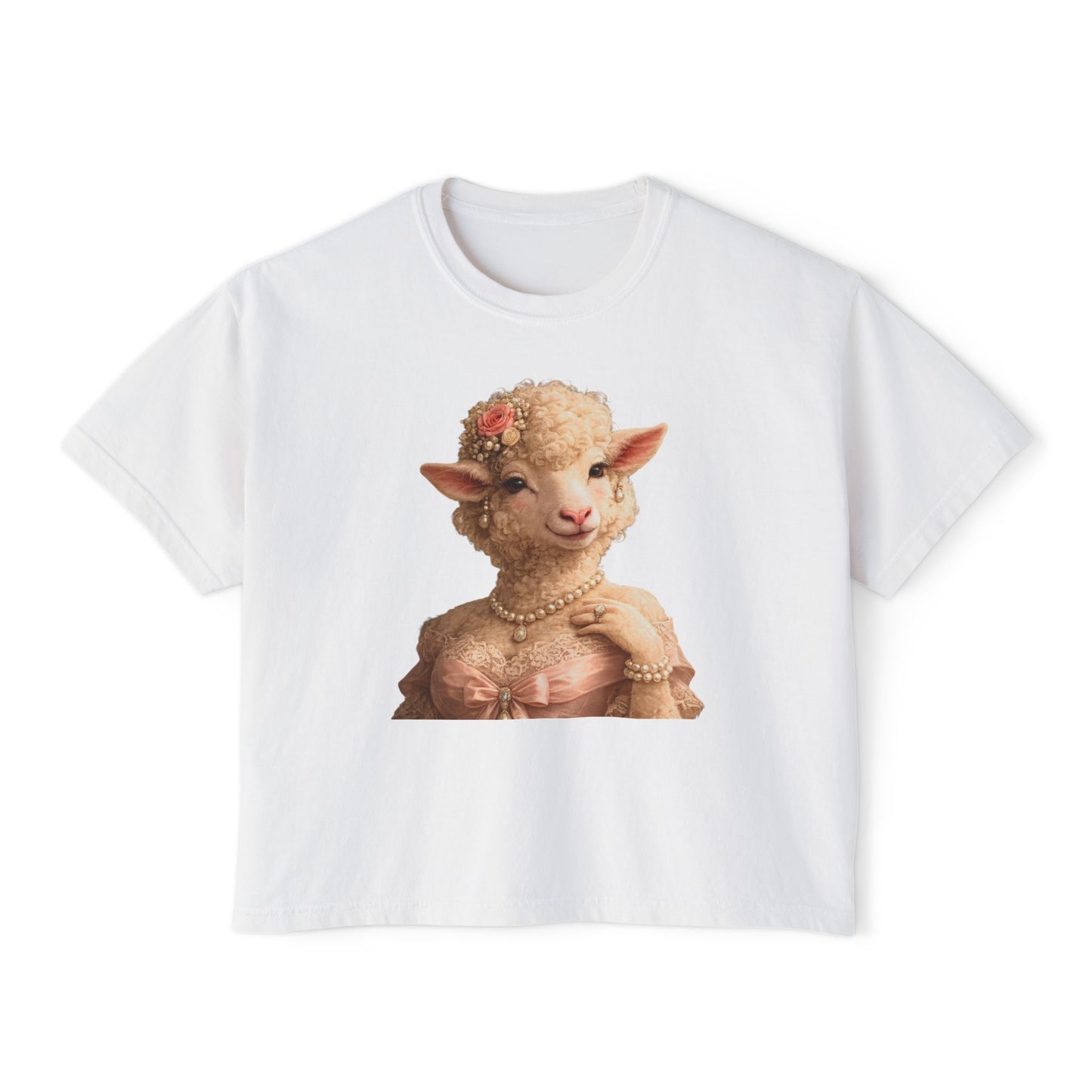 Camiseta cuadrada para mujer: Camisa gráfica con retrato de cordero glamoroso vintage