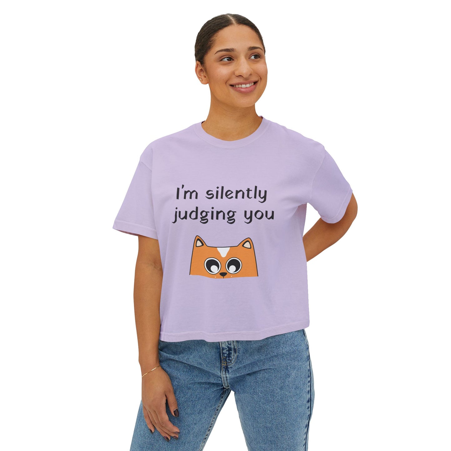 I'm Silently Judging You Cat Boxy Tee — Women's Funny Graphic T‑Shirt