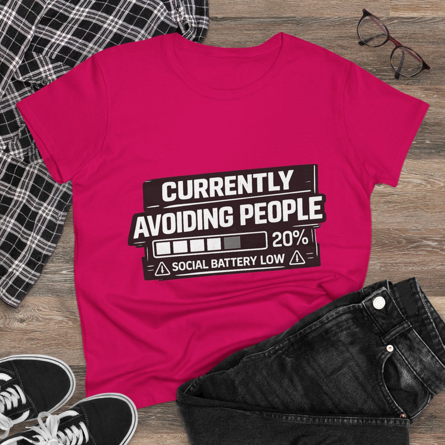 Currently Avoiding People T-Shirt — "Social Battery Low 20%" Graphic Tee