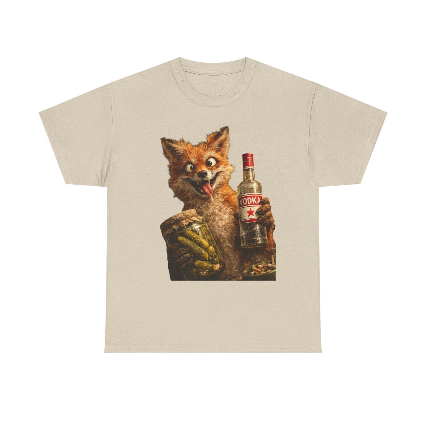Fox Holding Vodka Bottle T-Shirt — Funny Retro Animal Drinking Tee