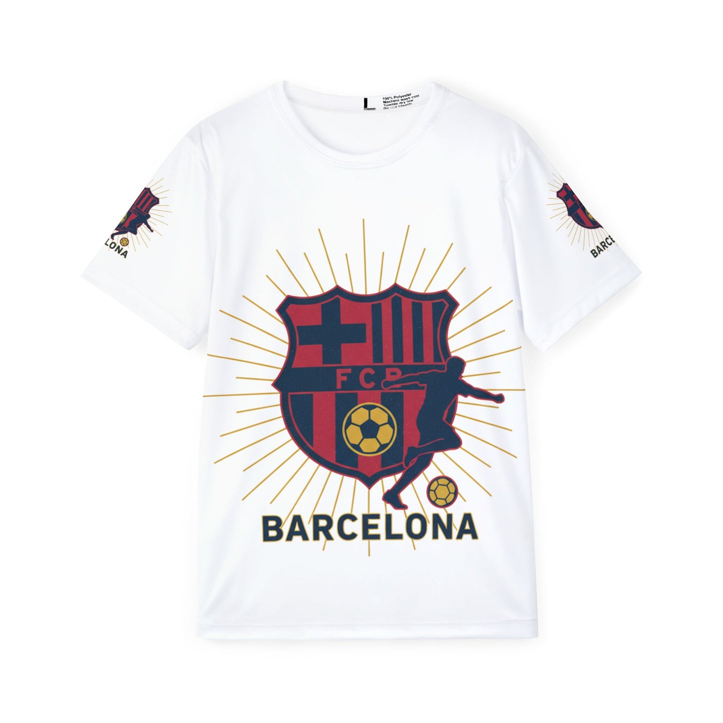 Camiseta de fútbol del Barcelona — Camiseta de fútbol para hombre con escudo y silueta de jugador