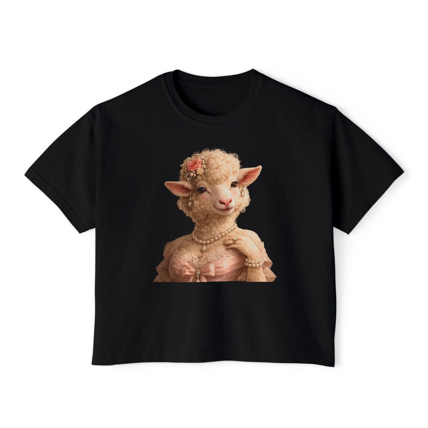 Camiseta cuadrada para mujer: Camisa gráfica con retrato de cordero glamoroso vintage