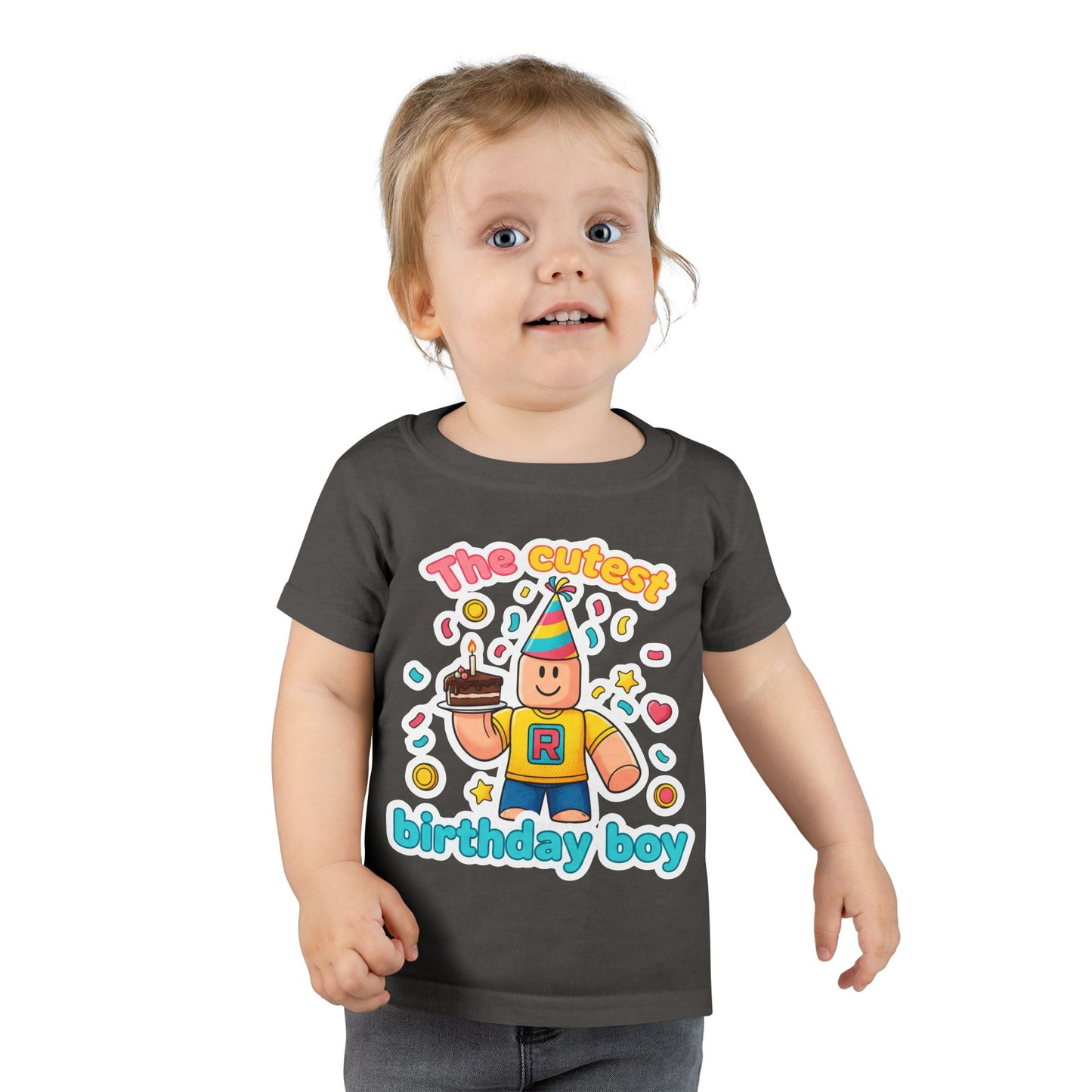 Toddler T-Shirt - "The Cutest Birthday Boy" Cute Party Roblox-Inspired Graphic Tee