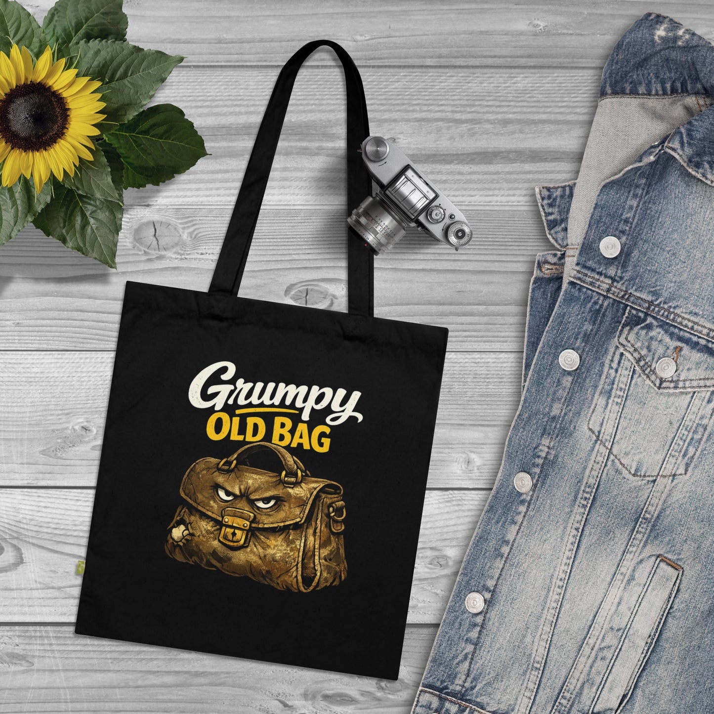 Grumpy Old Bag Tote — Funny Retro Vintage Satchel Illustration Organic Cotton Tote