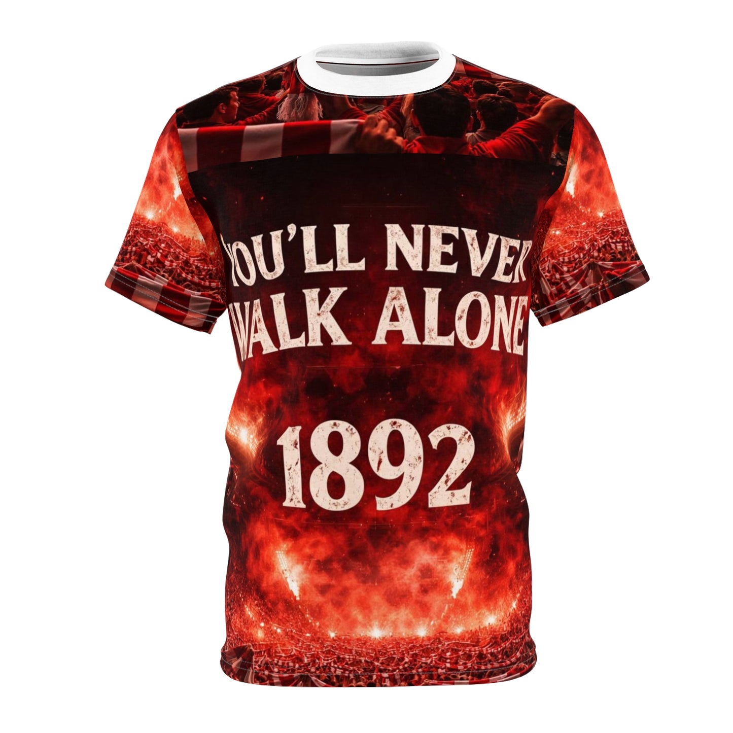 T-Shirt — "You'll Never Walk Alone" Fan Tee (Red Scarf Stadium Design)