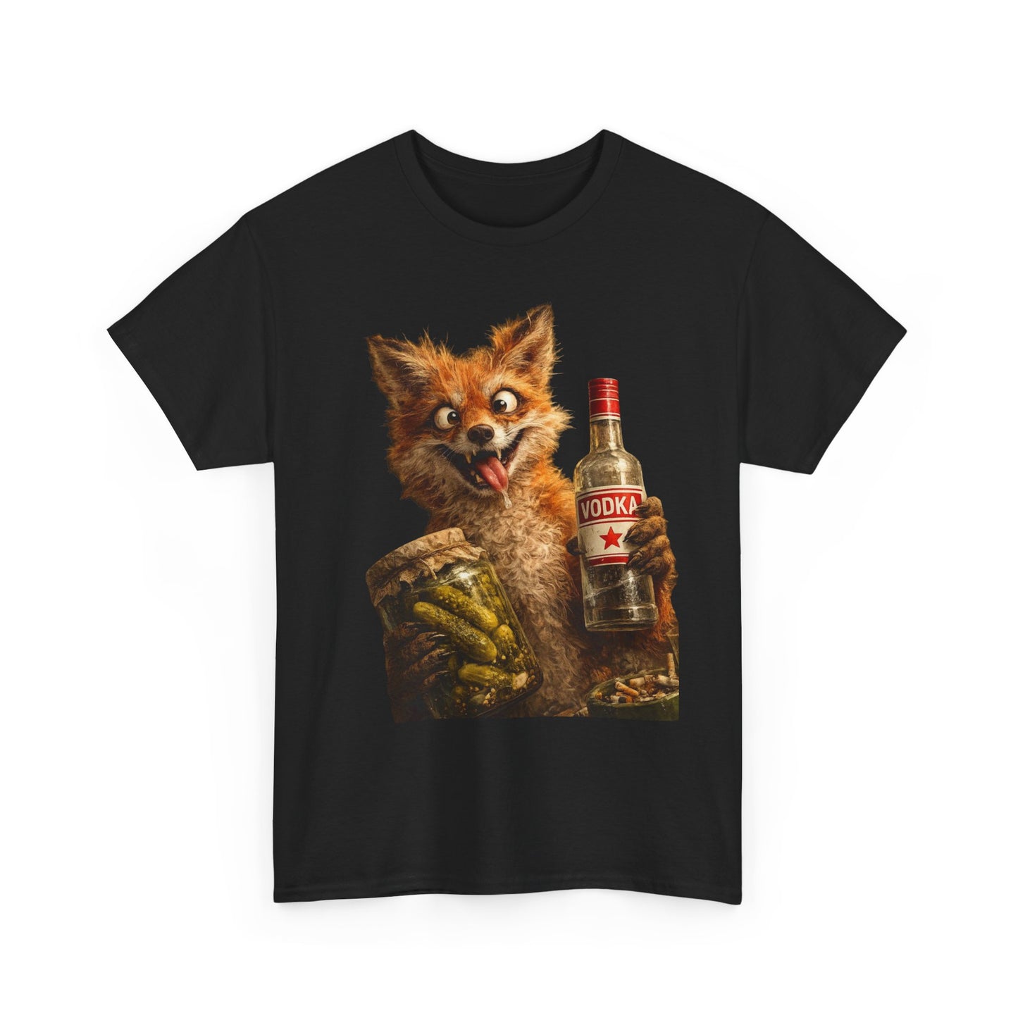 Fox Holding Vodka Bottle T-Shirt — Funny Retro Animal Drinking Tee