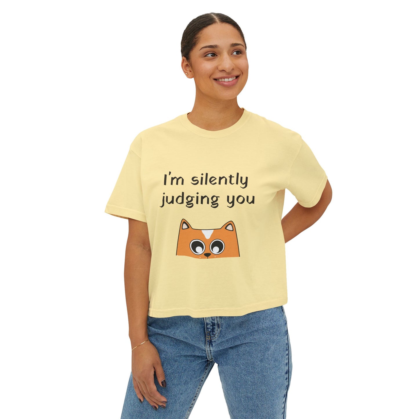 I'm Silently Judging You Cat Boxy Tee — Women's Funny Graphic T‑Shirt