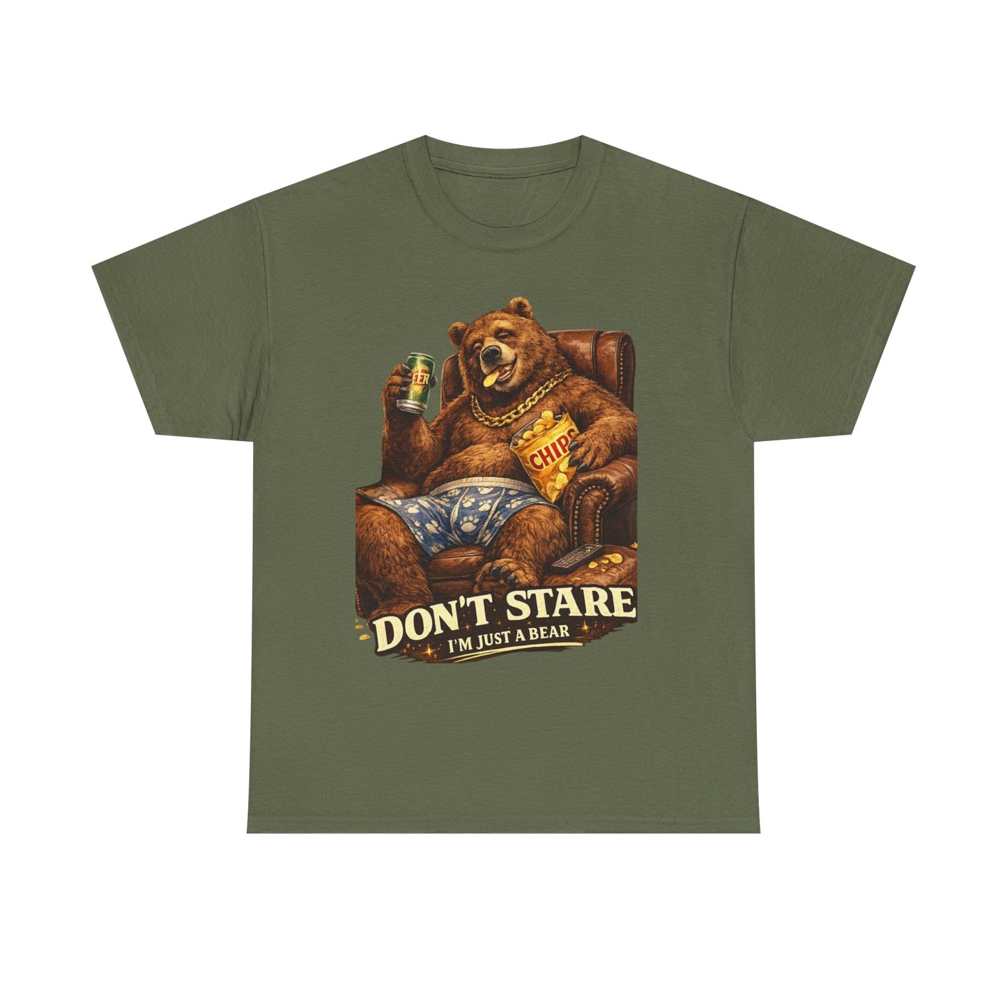 Bear Lounge T‑Shirt — "Don't Stare, I'm Just a Bear" Retro Graphic Tee