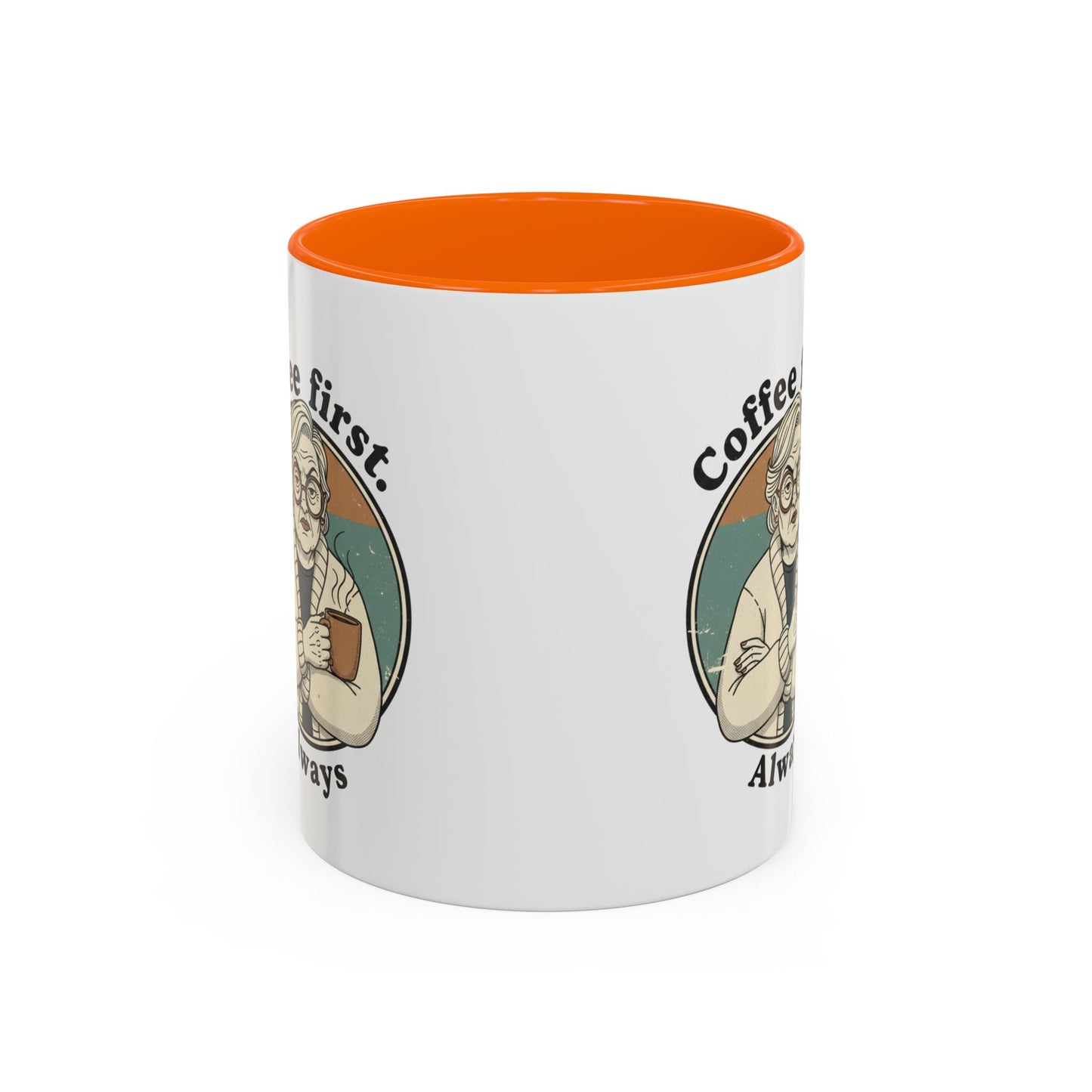 Taza de café — "El café primero, siempre" Taza de cerámica vintage con detalles de abuela (11/15 oz)