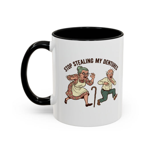 Chattering Dentures Coffee Mug — Funny Dental Illustration Accent Mug