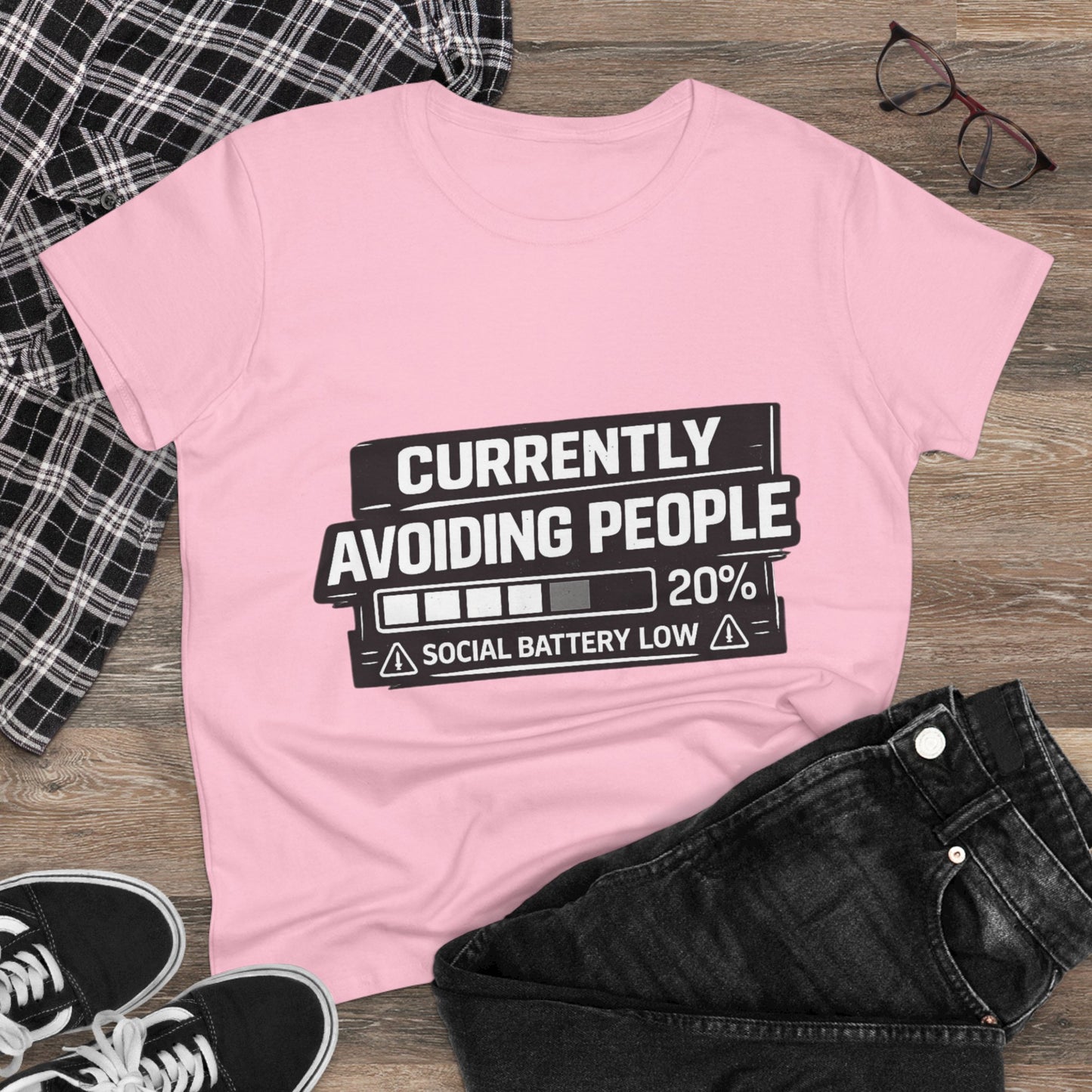 Currently Avoiding People T-Shirt — "Social Battery Low 20%" Graphic Tee