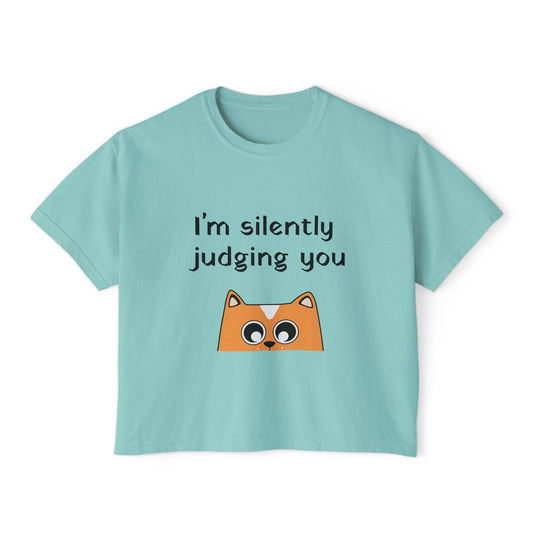 I'm Silently Judging You Cat Boxy Tee — Women's Funny Graphic T‑Shirt