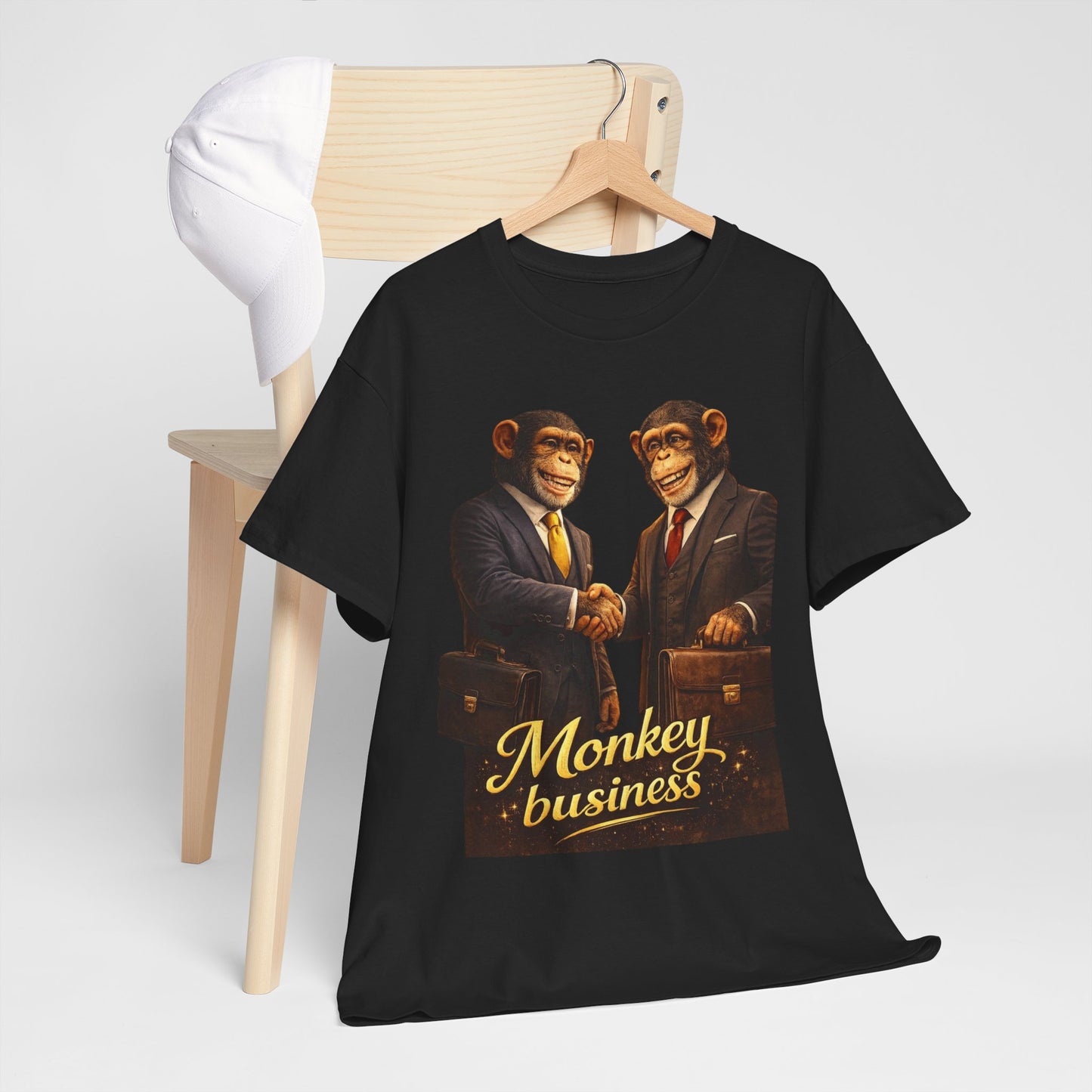 Monkey Business T-Shirt — Retro Chimps in Suits Graphic Tee