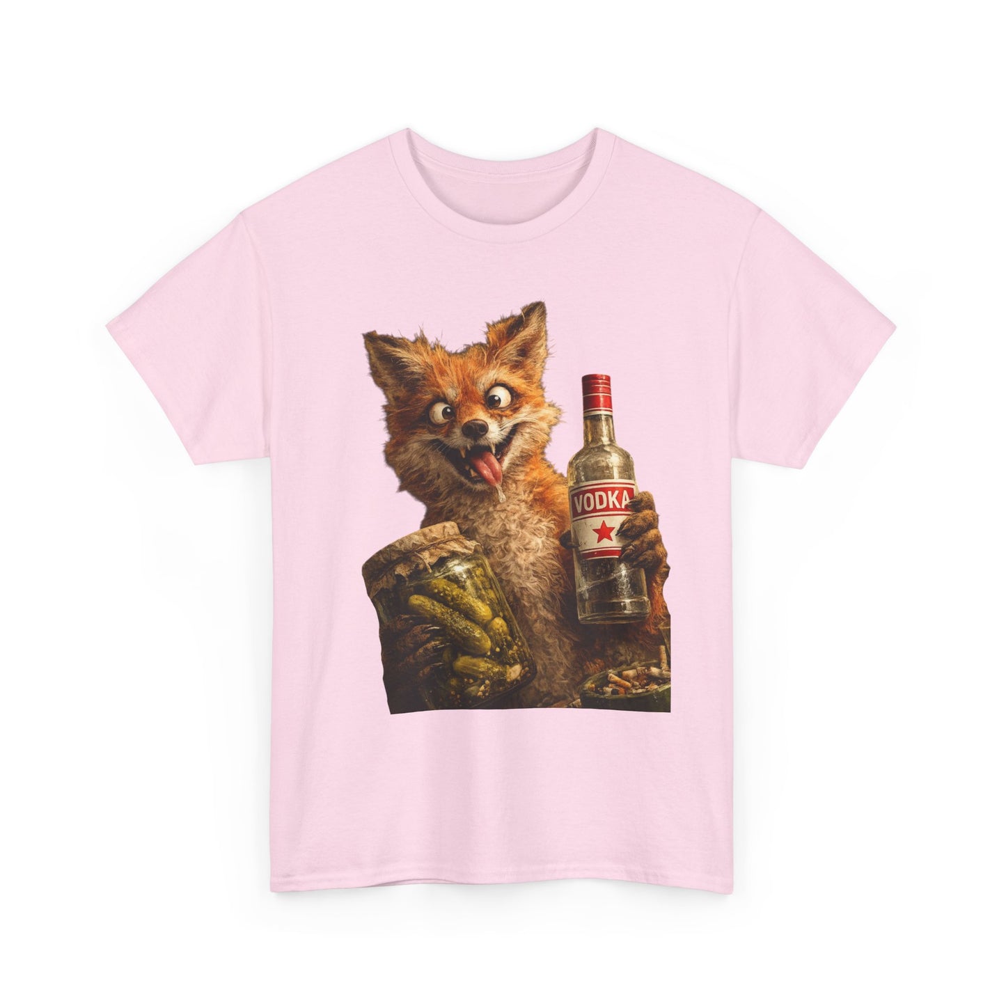 Fox Holding Vodka Bottle T-Shirt — Funny Retro Animal Drinking Tee