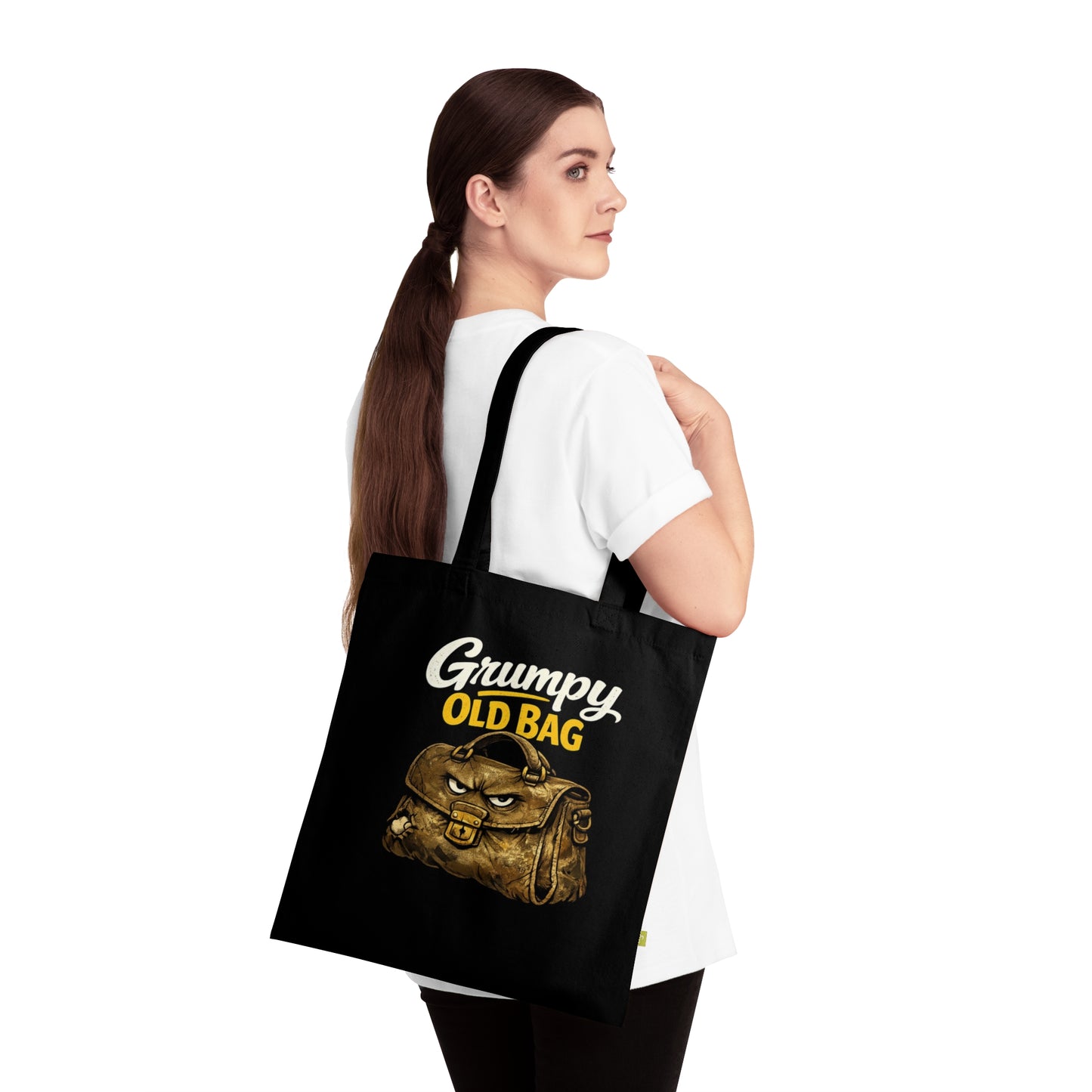Grumpy Old Bag Tote — Funny Retro Vintage Satchel Illustration Organic Cotton Tote