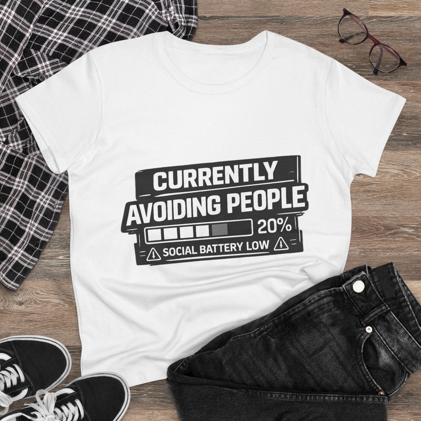 Currently Avoiding People T-Shirt — "Social Battery Low 20%" Graphic Tee