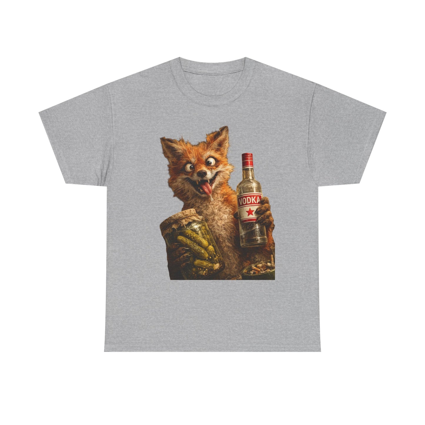 Fox Holding Vodka Bottle T-Shirt — Funny Retro Animal Drinking Tee