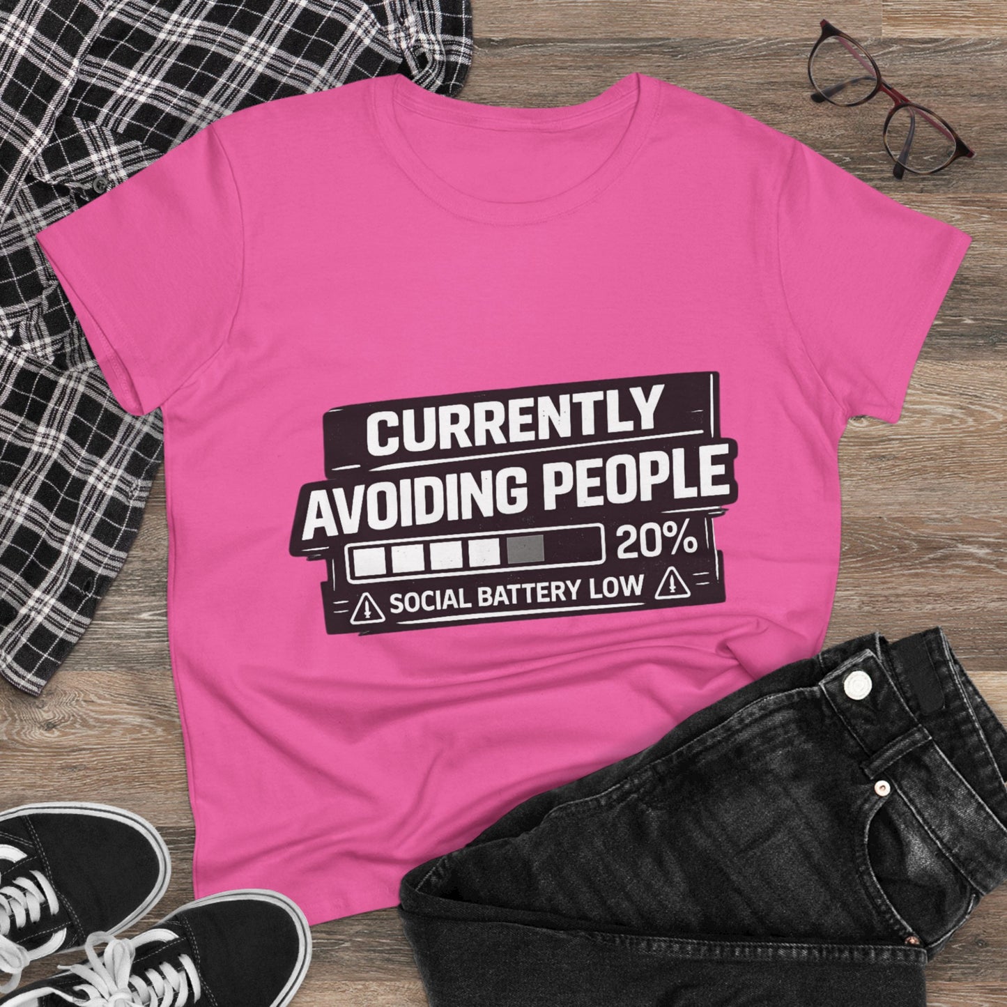 Currently Avoiding People T-Shirt — "Social Battery Low 20%" Graphic Tee