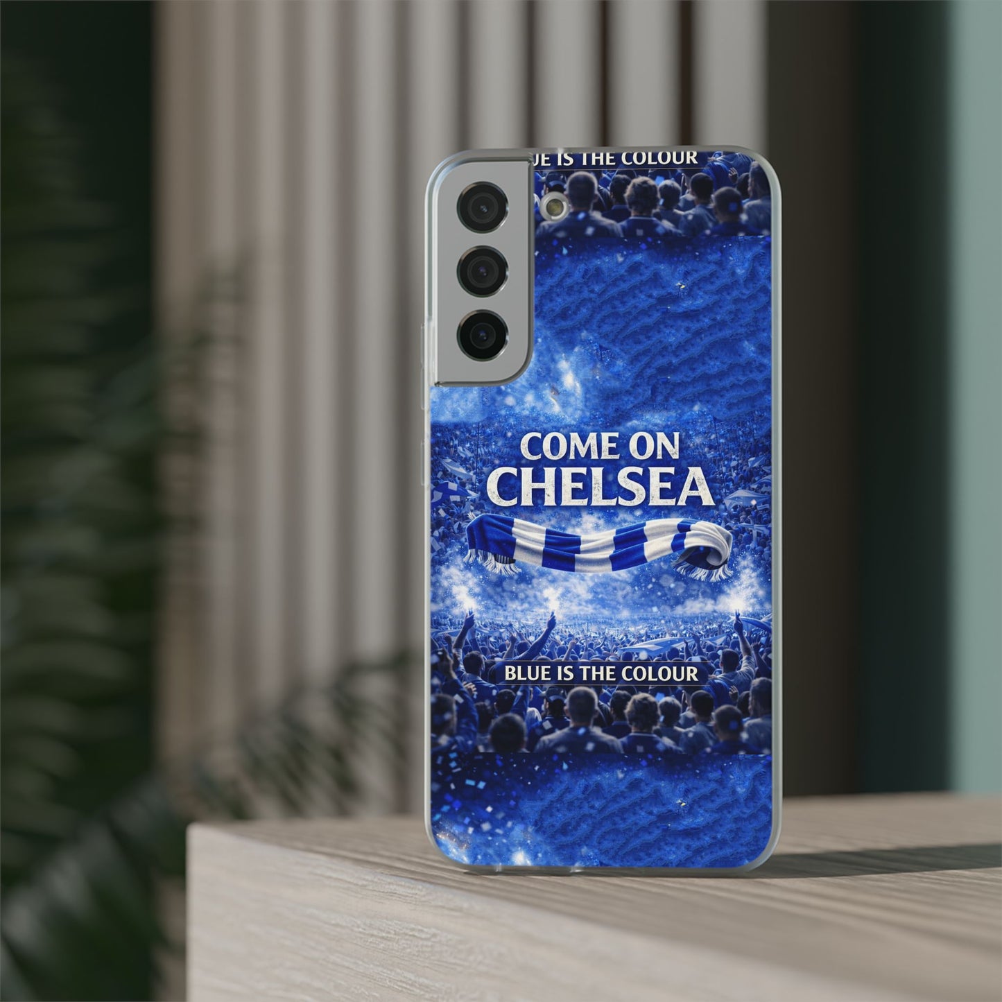 Funda flexible para teléfono del Chelsea Football: "Vamos Chelsea" en azul para aficionados