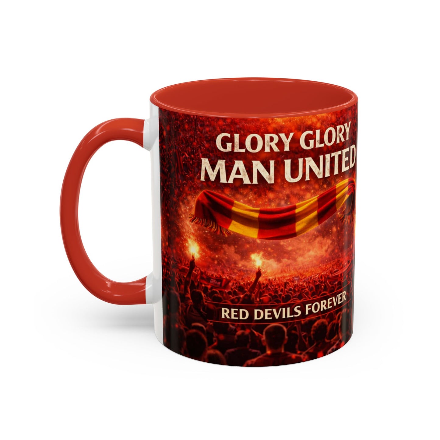 Taza del Manchester United con el logo de los Red Devils. "Glory Glory"