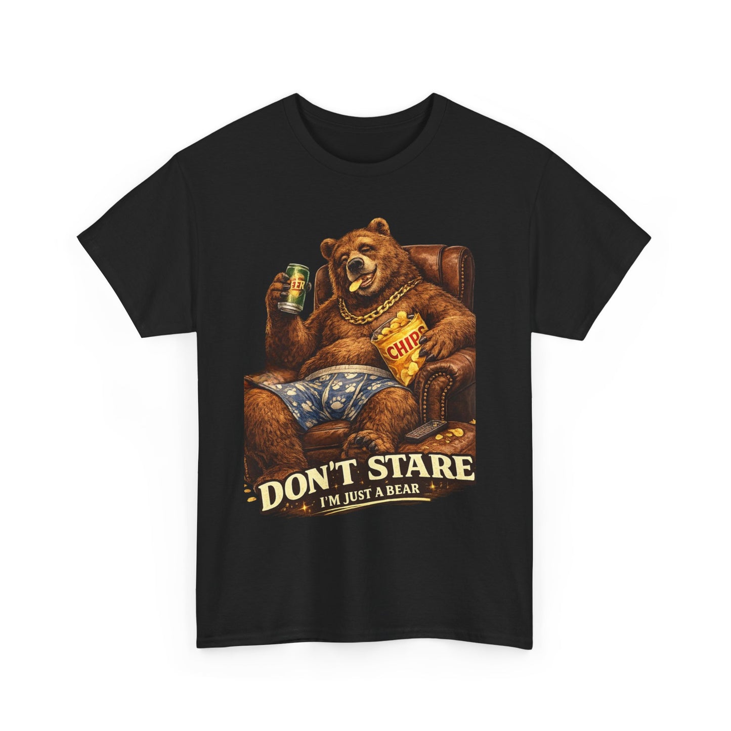 Bear Lounge T‑Shirt — "Don't Stare, I'm Just a Bear" Retro Graphic Tee
