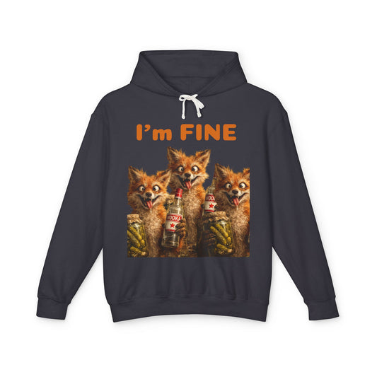 “I’m Fine” Foxes Hoodie — Funny Vintage Foxes Drinking Graphic Sweatshirt
