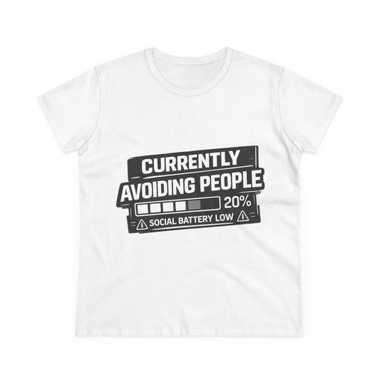 Currently Avoiding People T-Shirt — "Social Battery Low 20%" Graphic Tee
