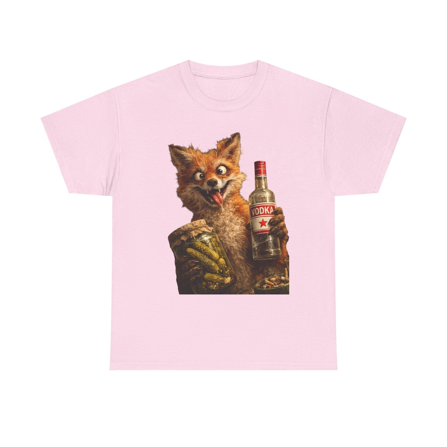 Fox Holding Vodka Bottle T-Shirt — Funny Retro Animal Drinking Tee