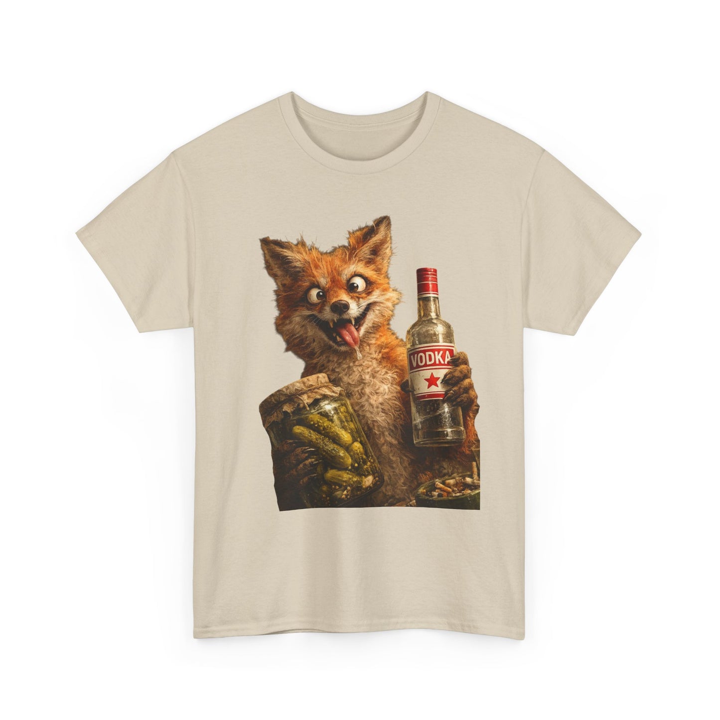 Fox Holding Vodka Bottle T-Shirt — Funny Retro Animal Drinking Tee
