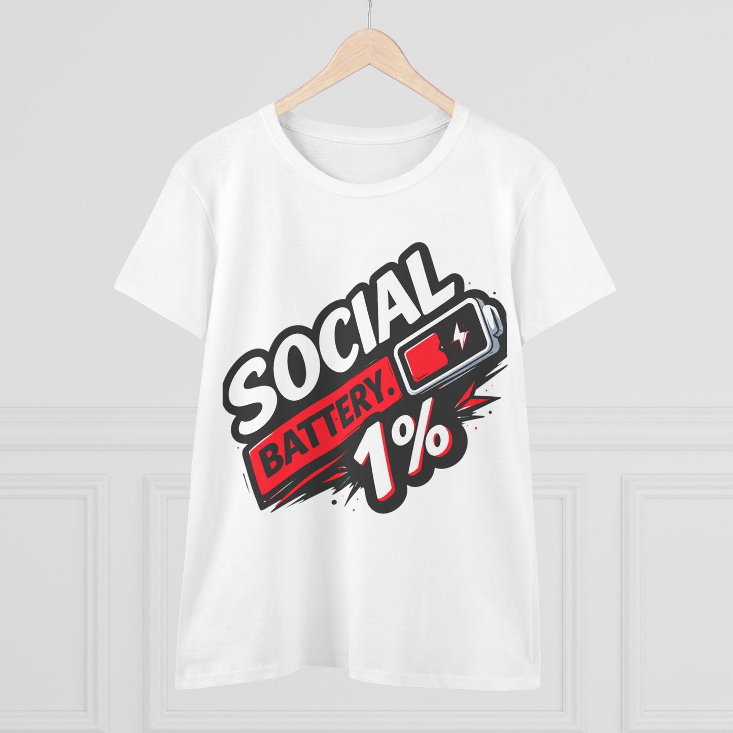 Social Battery 1% Women's T‑Shirt — Introvert Funny Graphic Tee
