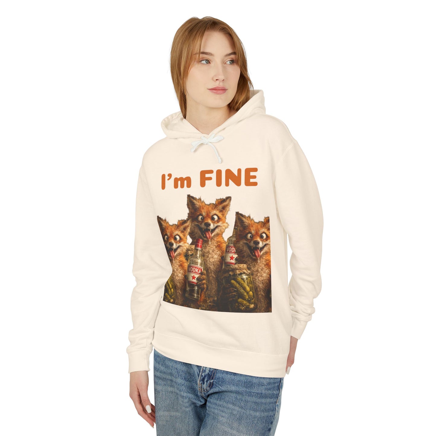 “I’m Fine” Foxes Hoodie — Funny Vintage Foxes Drinking Graphic Sweatshirt