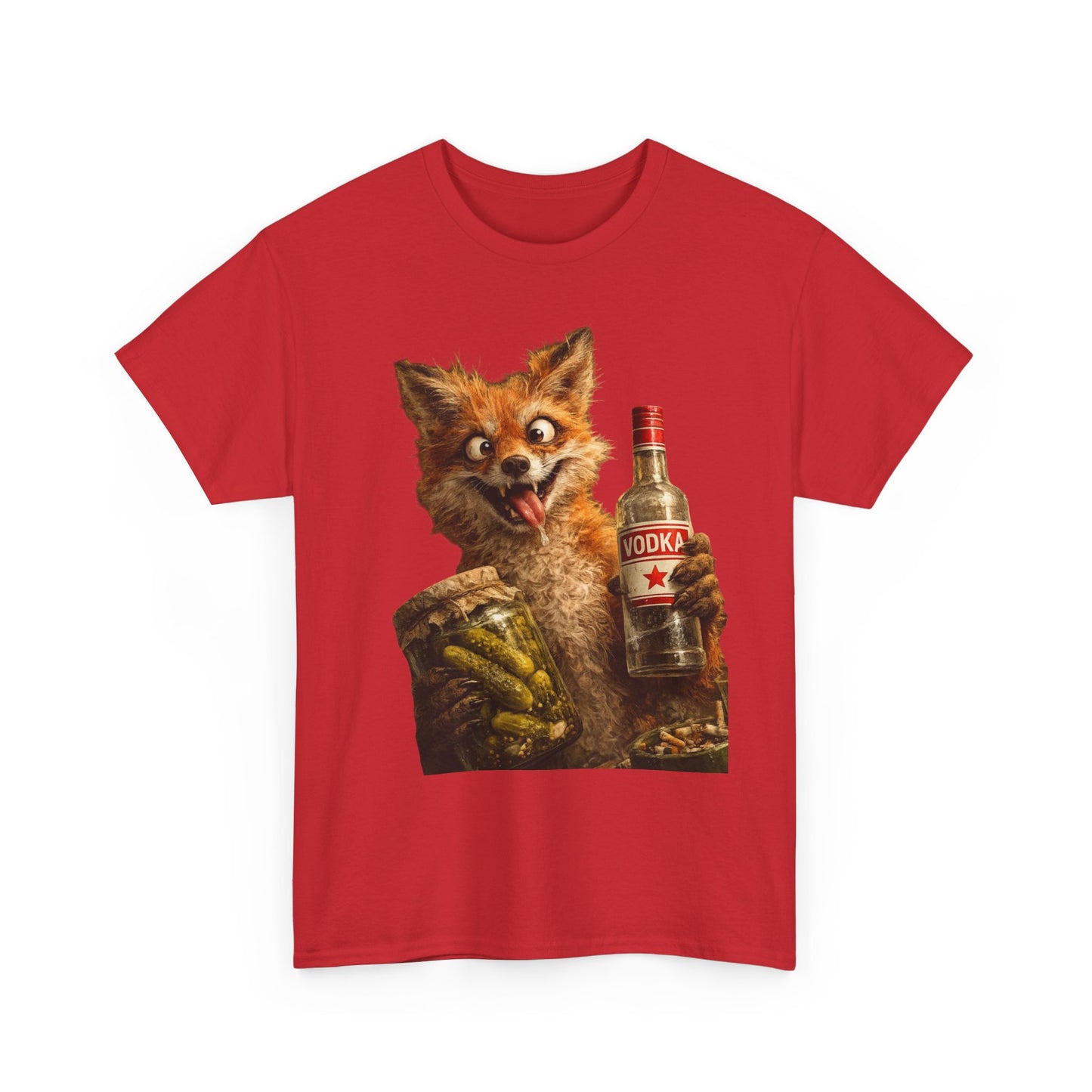 Fox Holding Vodka Bottle T-Shirt — Funny Retro Animal Drinking Tee