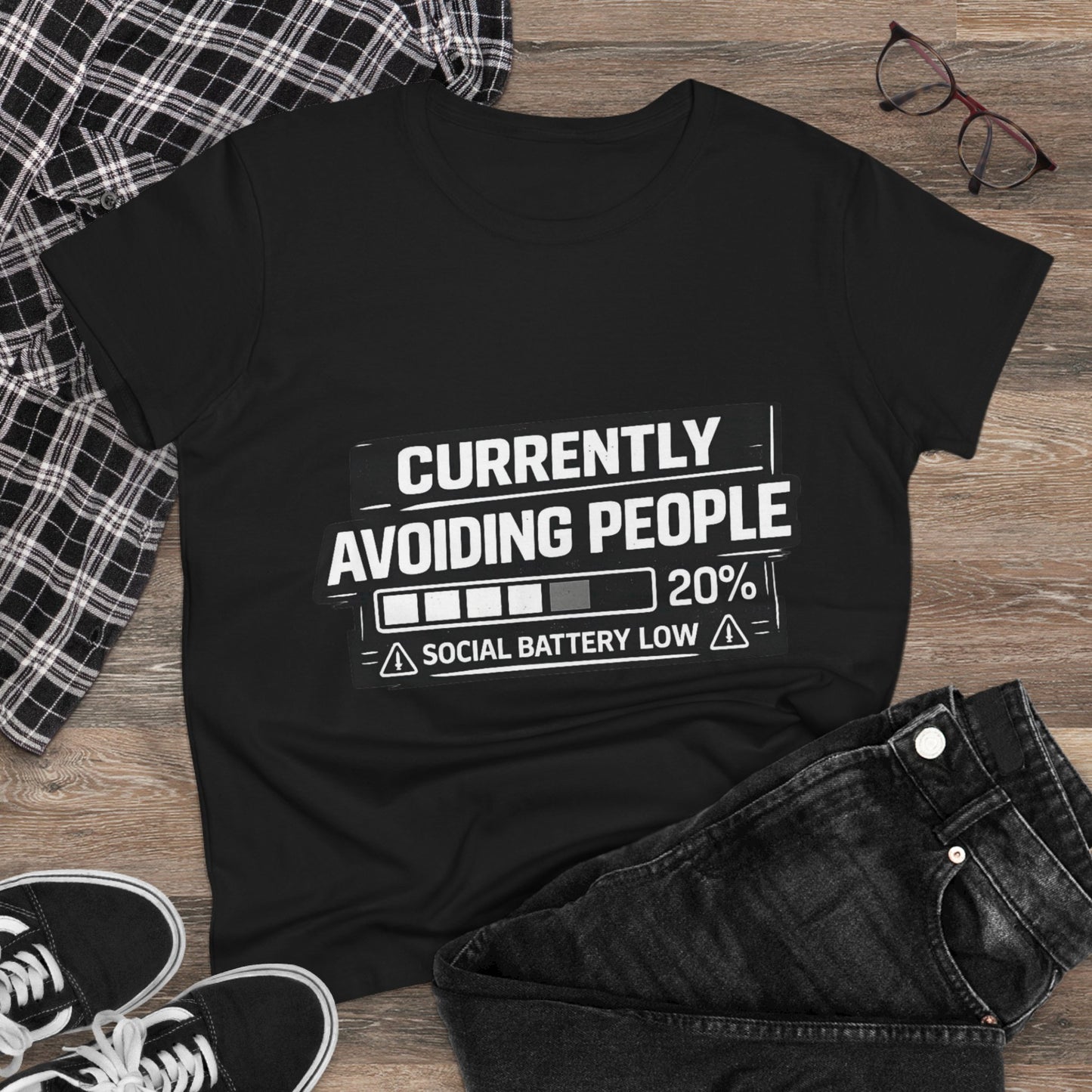 Currently Avoiding People T-Shirt — "Social Battery Low 20%" Graphic Tee
