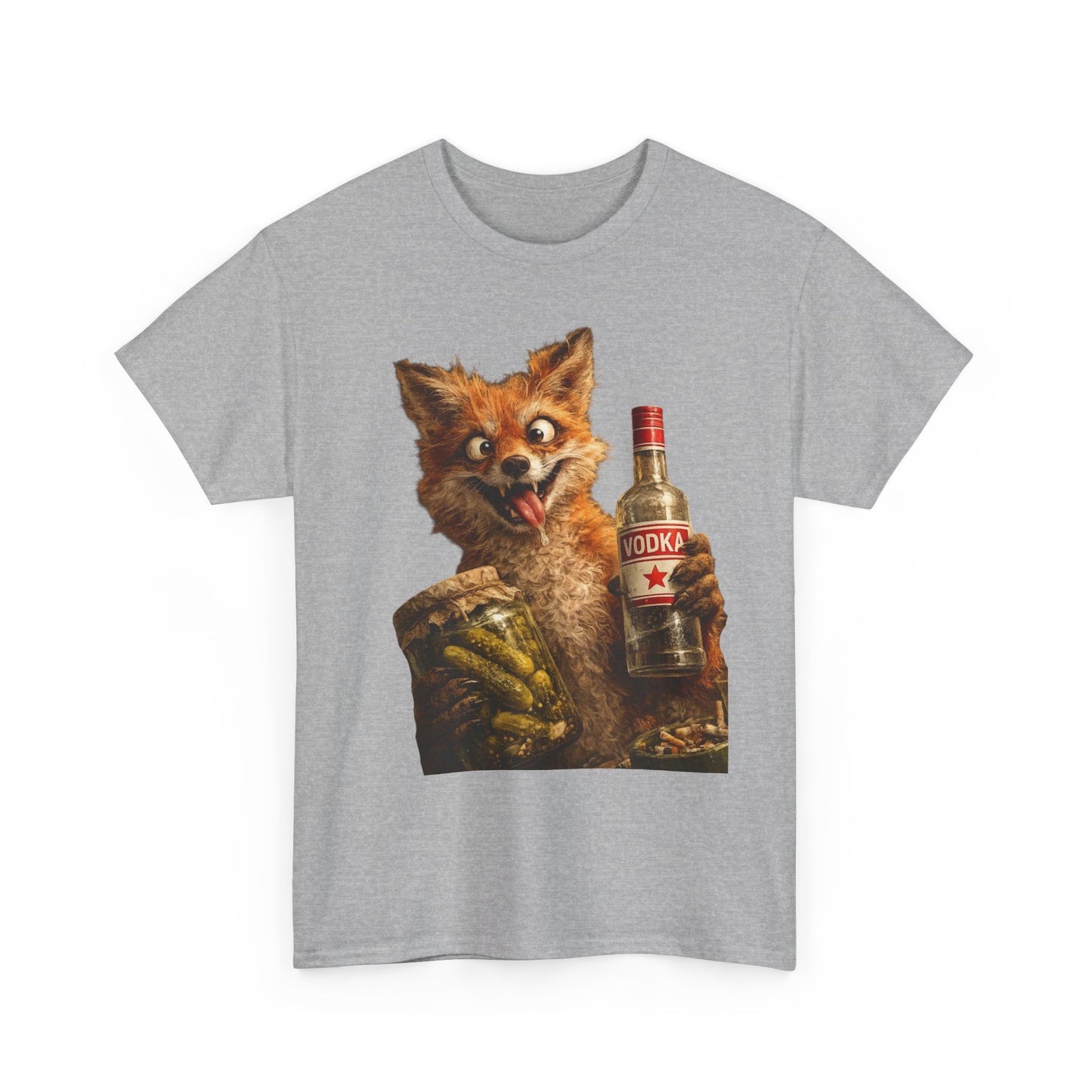 Fox Holding Vodka Bottle T-Shirt — Funny Retro Animal Drinking Tee