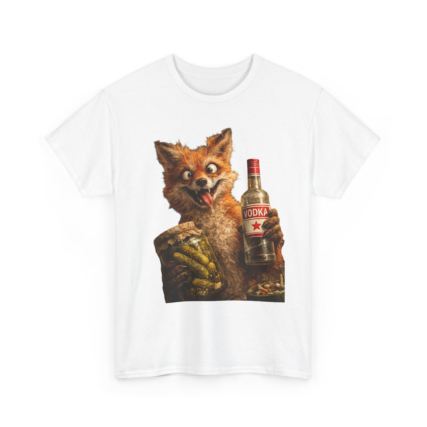 Fox Holding Vodka Bottle T-Shirt — Funny Retro Animal Drinking Tee