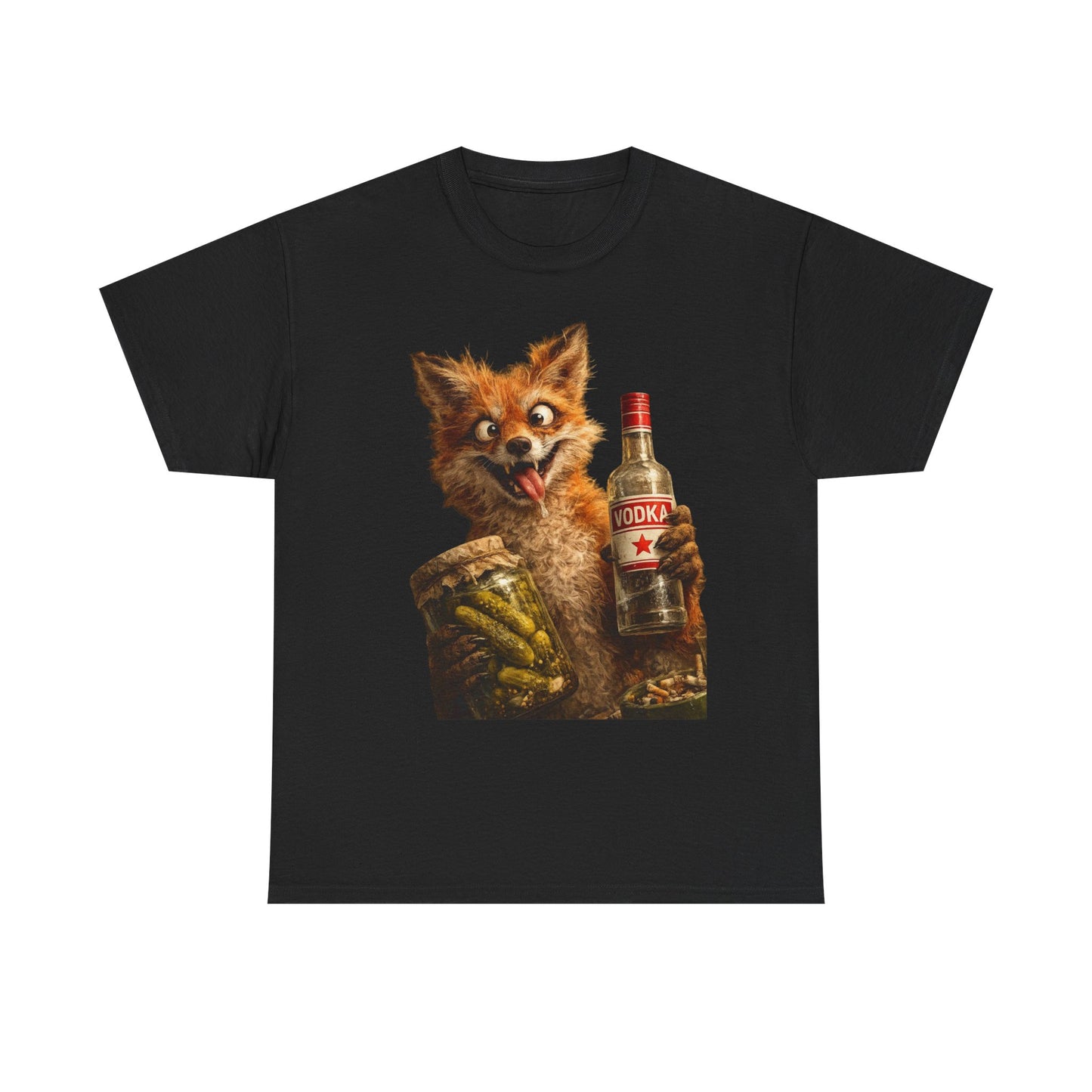 Fox Holding Vodka Bottle T-Shirt — Funny Retro Animal Drinking Tee