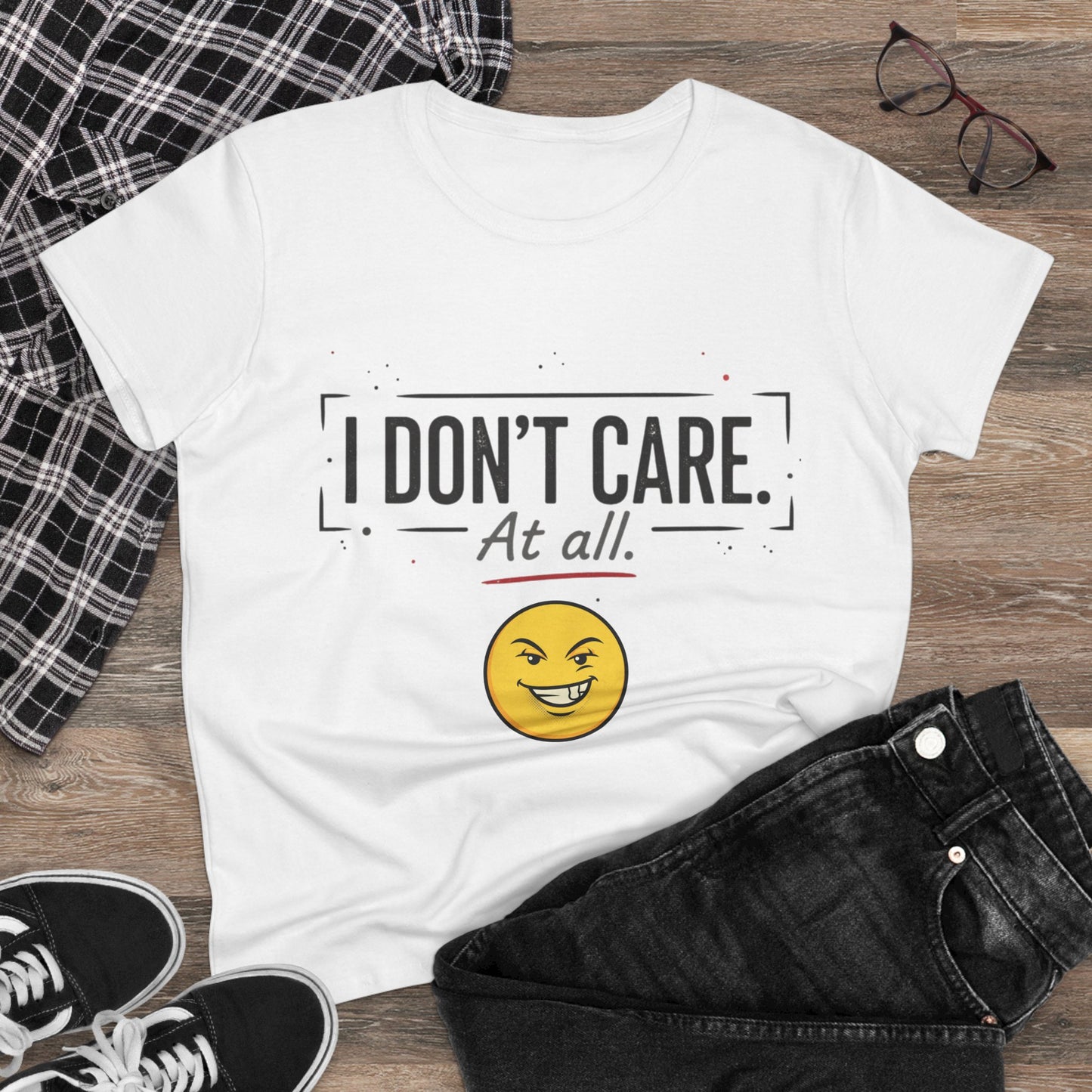 I Don't Care At All T-Shirt — Sassy Emoji Women's Tee