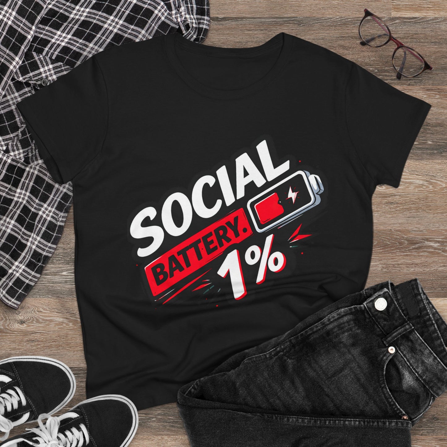 Social Battery 1% Tee — Funny Introvert Women's T-Shirt